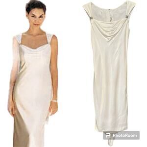 Galina X David's Bridal Tea Length Midi Cowl Neck Gown - White - GU8247 - Sz 10